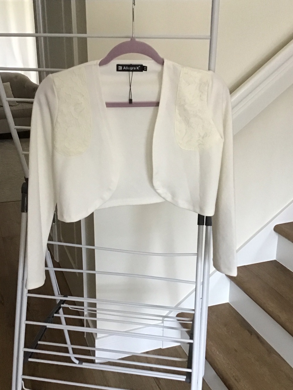 Allegra K white long-sleeve open-front cropped bolero shrug cover up